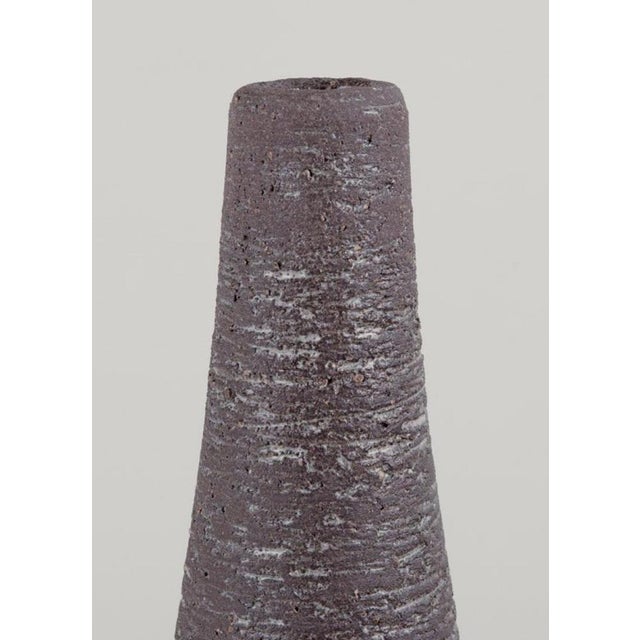 Ceramic Vase Unglazed with Geometric Pattern and Blue Tones Glaze by Carl-Harry Stålhane, 1960s For Sale - Image 3 of 7