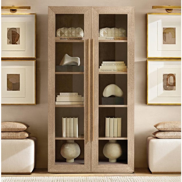 Rh Machinto Glass Cabinet in Brown Oak With Burnished Brass — Like New For Sale In New York - Image 6 of 7