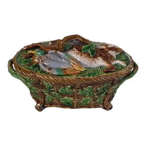 Antique Minton Majolica Mallard Game Pie Dish and Cover