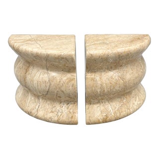 Vintage Italian Style Beige Marble Quarter Column Bookends - a Pair For Sale