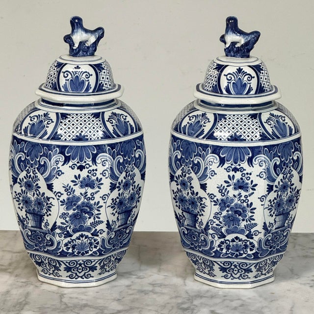 19th Century Boch Hand-Painted Blue & White Delft Garniture Set For Sale - Image 9 of 18
