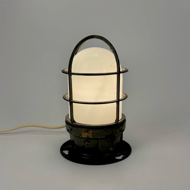 Industrial Proof Cage Nautical Table or Wall Lamp, 1960s, in Very Good conditions. Designed 1950 to 1959 European Plug (up...