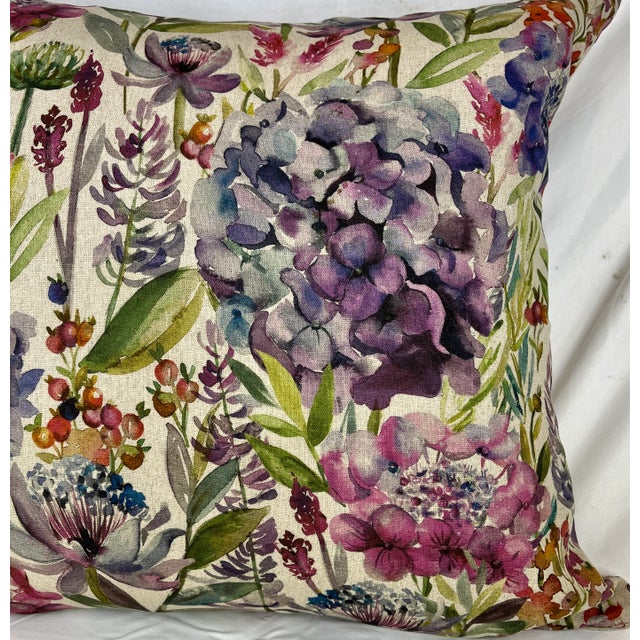 2020s 20" Square Decorative Throw Pillow Decorated With a Bold Purple Hydrangea Flower Floral Print With a Watercolor-Like Appearance - Made in the U K. For Sale - Image 5 of 12