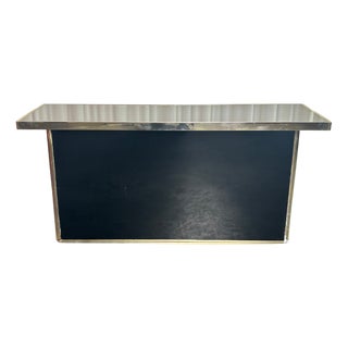 Brass Console Table with Black Mirror Top, 1970s For Sale