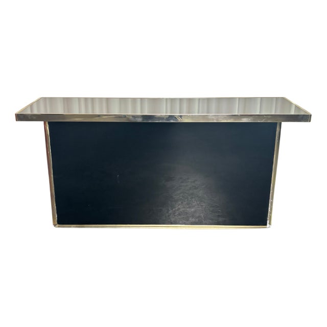 Brass Console Table with Black Mirror Top, 1970s For Sale