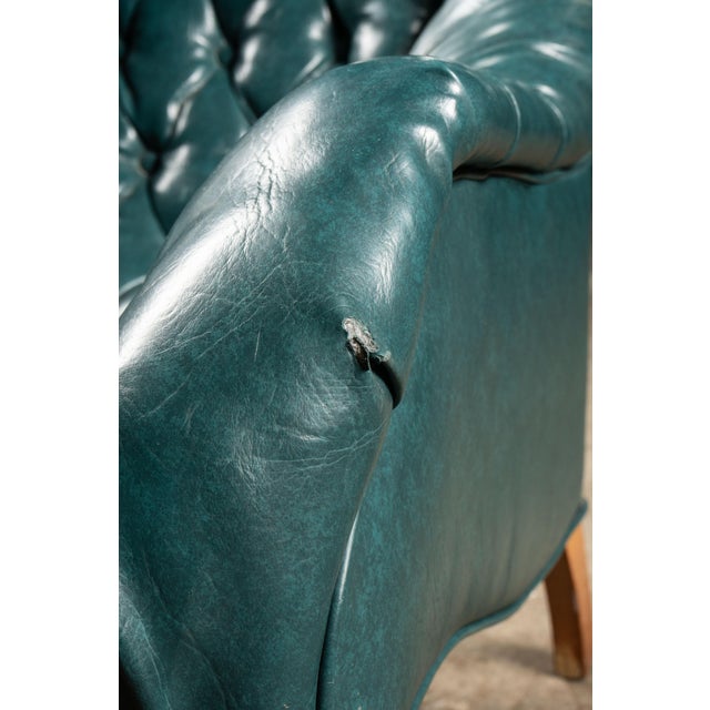 Vintage Tufted Armchair and Ottoman Set in Teal For Sale In Chicago - Image 6 of 10