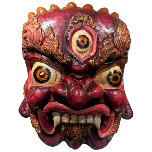 Vintage Nepal Newar Bhairava Clay Fiber Deity Wall Mask 13" For Sale - Image 4 of 13