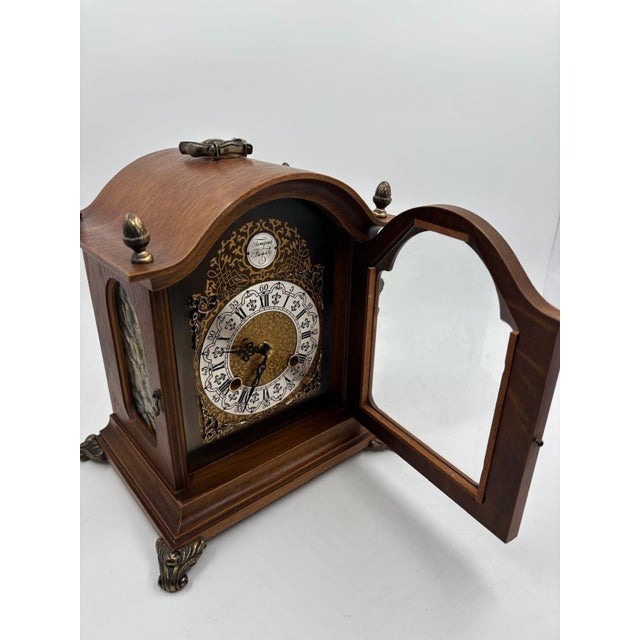 Vintage Tempus Fugit Table Clock in Wooden Case with Brass Details For Sale - Image 9 of 17