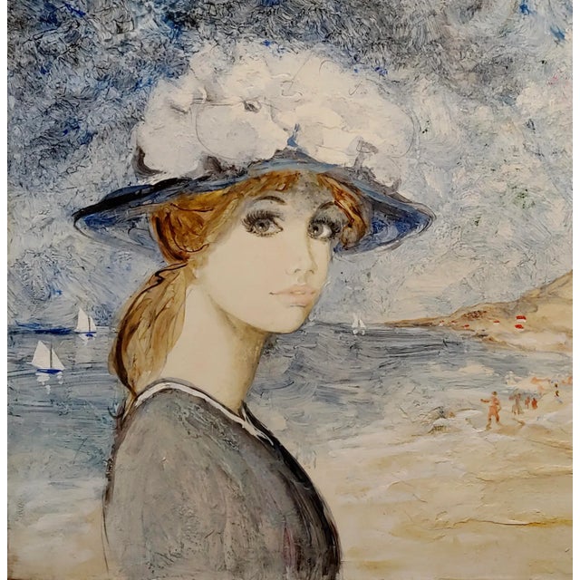 Figurative Bernard Charoy -Portrait of a Young Girl at a Beach in South of France -Oil Painting For Sale - Image 3 of 9