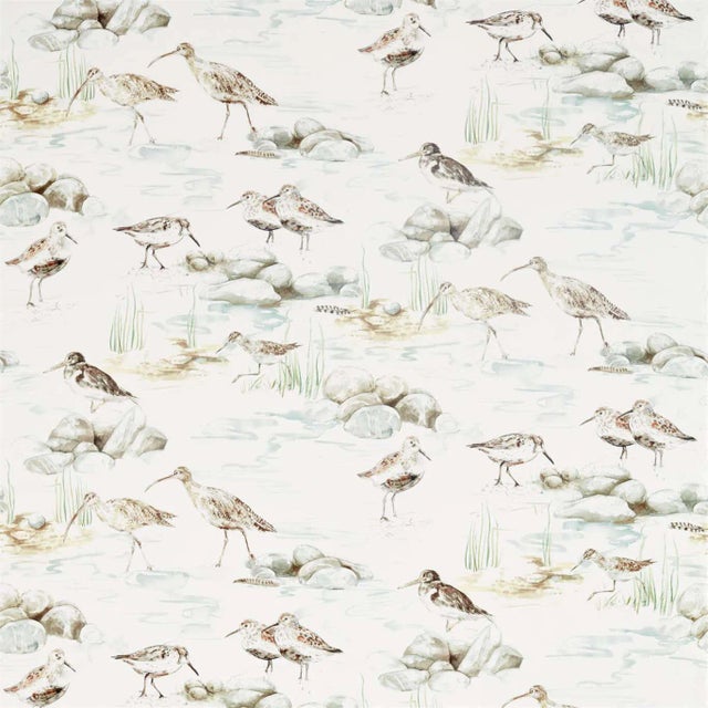 Sanderson Estuary Birds Fabric in Mist/Ivory - a Sample For Sale