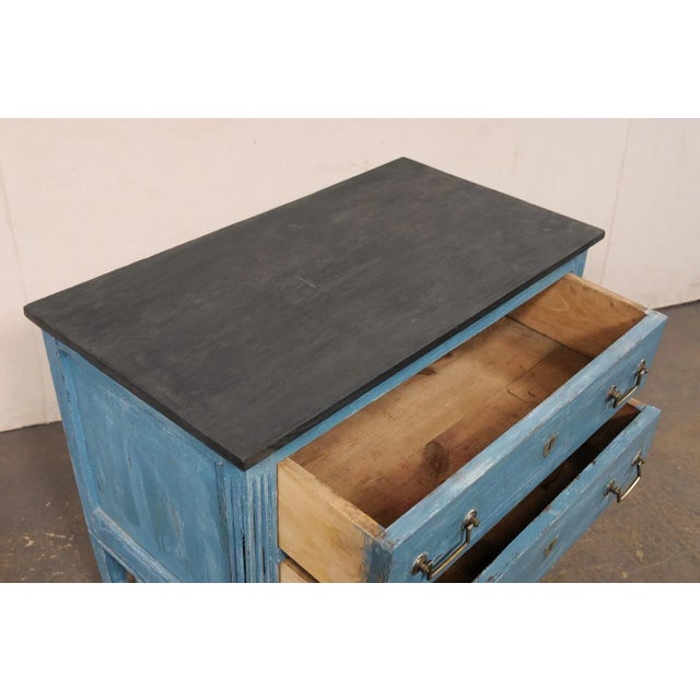 Late 20th Century Italian Raised Two-Drawer Raised Chest in Custom Blue Finish With Black Top For Sale - Image 12 of 12