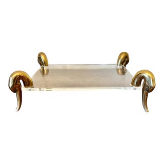 Vintage Lucite Brass Swan Vanity Tray For Sale