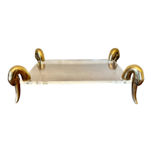 Vintage Lucite Brass Swan Vanity Tray