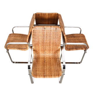 Set of 4 Milo Baughman Chrome & Rattan Chairs For Sale