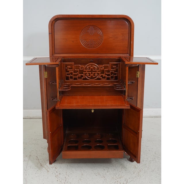 Chinese Vintage Chinese Teak Carved Bar Cabinet For Sale - Image 3 of 12