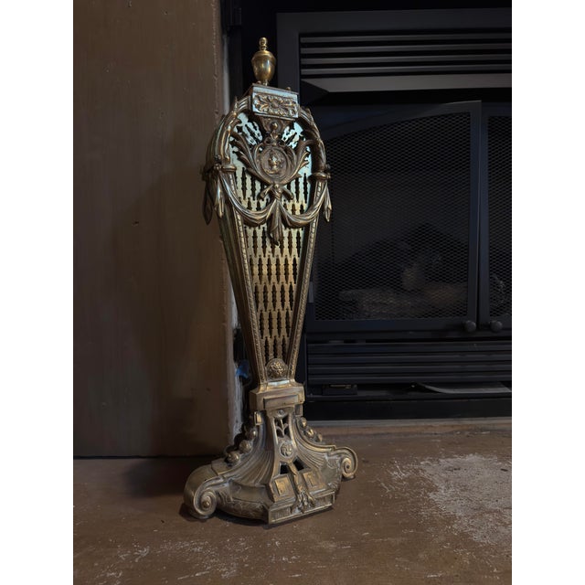 Monumental French Belle Époque Brass Fan Fireplace Screen With Cameo Medallion, C. 1890–1910 For Sale In Seattle - Image 6 of 6