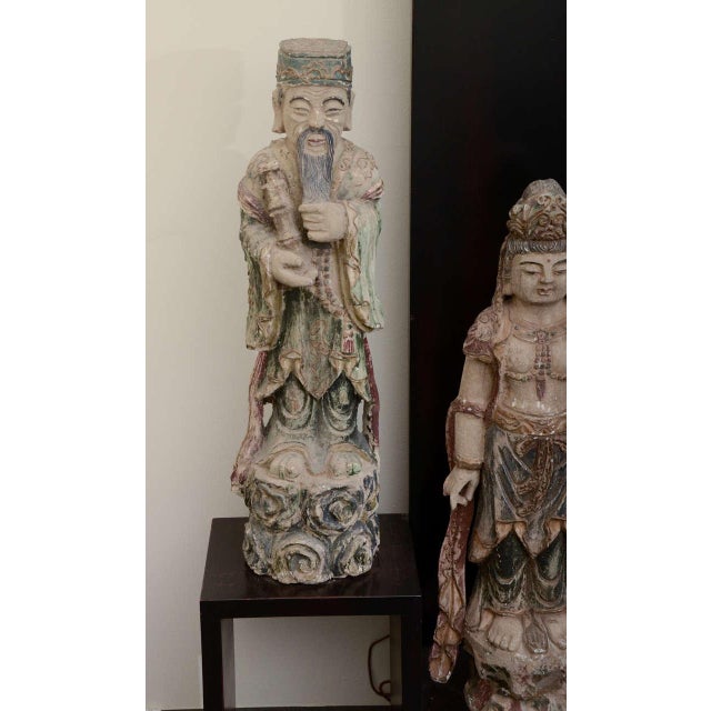 Mid-Century Modern 1960s Wood Floor Lamp With Oriental Statues in the Style of Billy Haines For Sale - Image 3 of 11