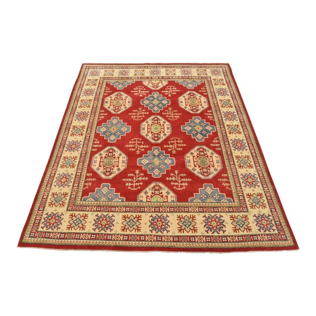 Kazak Rug 8′ X 9′ Red Wool Tribal Hand-Knotted Oriental Carpet For Sale