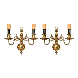 Vintage Brass Two-Arm Wall Sconces – Pair For Sale