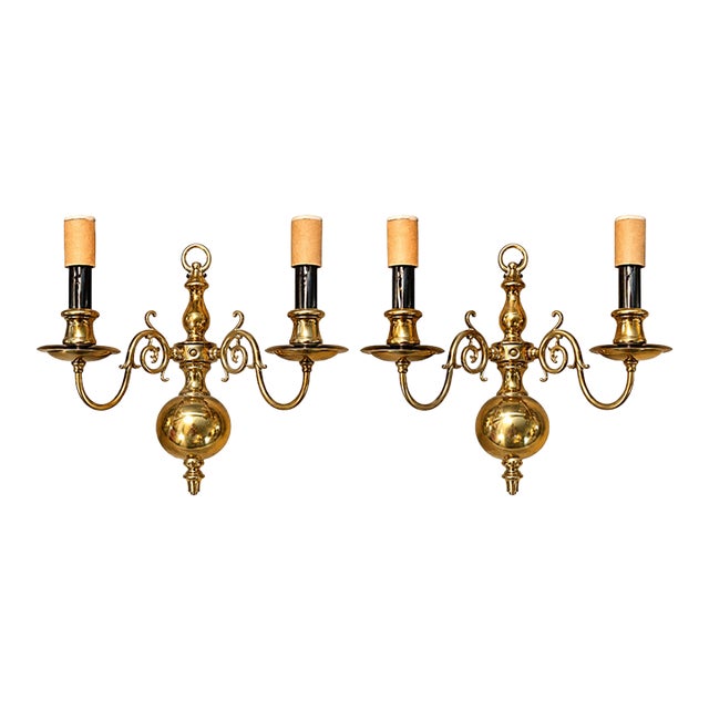 Vintage Brass Two-Arm Wall Sconces – Pair For Sale