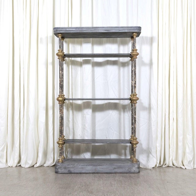 Industrial Large Bespoke French Industrial Artist's Shelf or Étagère With 19th Century Giltwood Fragments For Sale - Image 3 of 17