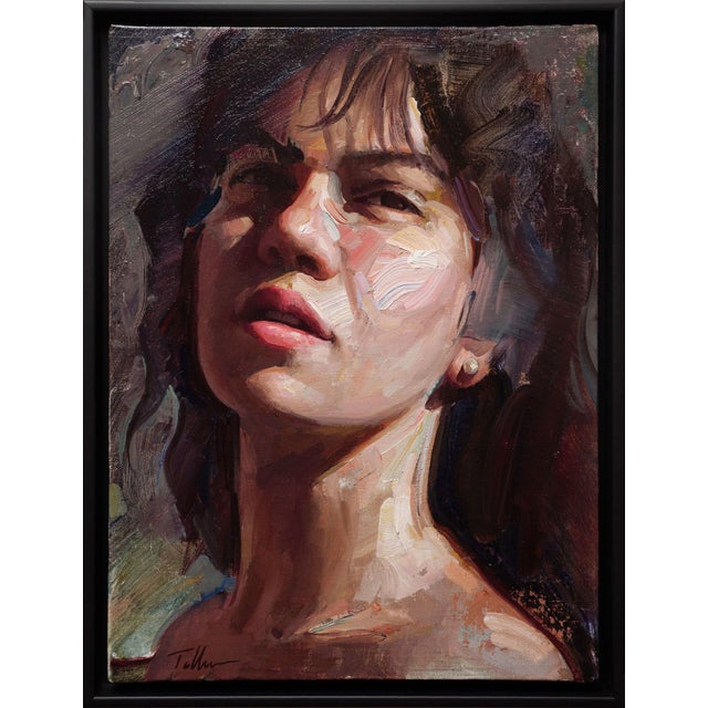 Contemporary A World Away by Matt Talbert | Oil on Linen Panel Portrait of a woman looking upward For Sale - Image 3 of 5