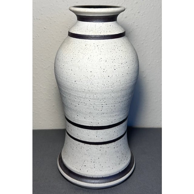 Vintage Contemporary Style Studio Pottery Speckled Stoneware Trees Motif Baluster Vase Signed Js (20th Century) For Sale - Image 4 of 6