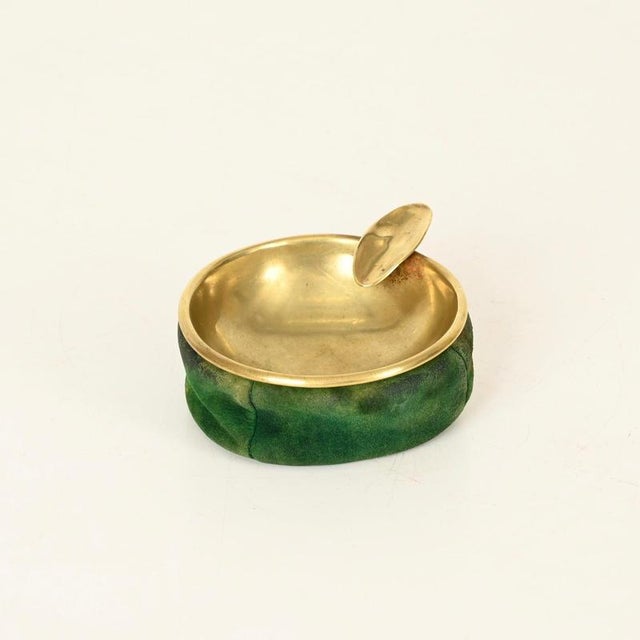 Mid-Century Italian Brass and Green Suede Ashtray, 1950s For Sale - Image 6 of 12