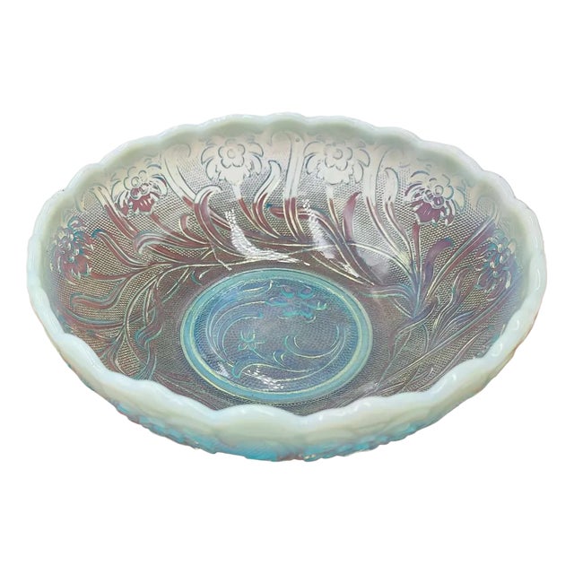 Blue Opalescent Plateau Bowl from Northwood Glass Company, 1890s For Sale
