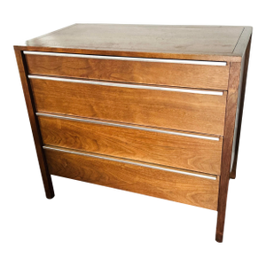 Vintage John Stuart Mid-Century Modern Walnut Four-Drawer Dresser by John Stuart – Walnut Chest With Steel Edge Pulls, Circa 1970s