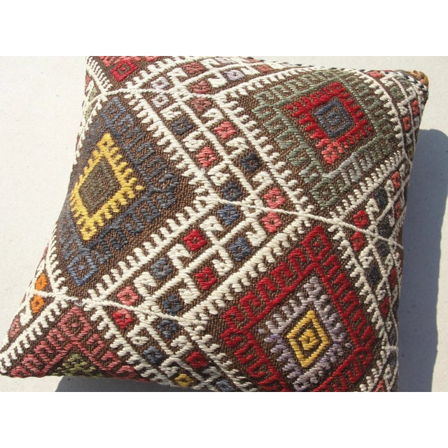 Kilim Rug Pillow Made from old turkish kilims Back side cotton and has closed with a solid hidden zipper size:16" x 16" It...