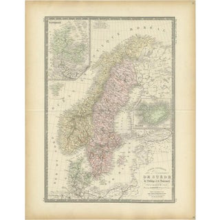 Scandinavia Antique Atlas Map by A. Levasseur, 1875 For Sale