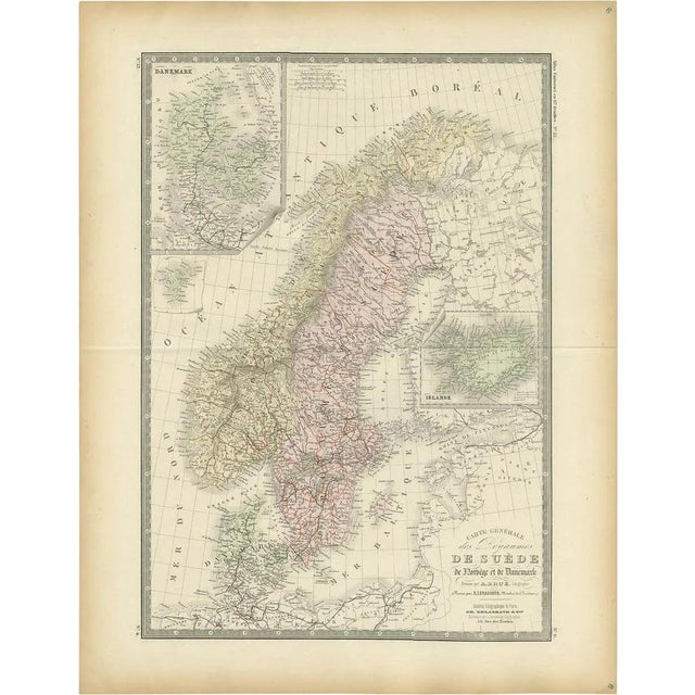 Scandinavia Antique Atlas Map by A. Levasseur, 1875 For Sale