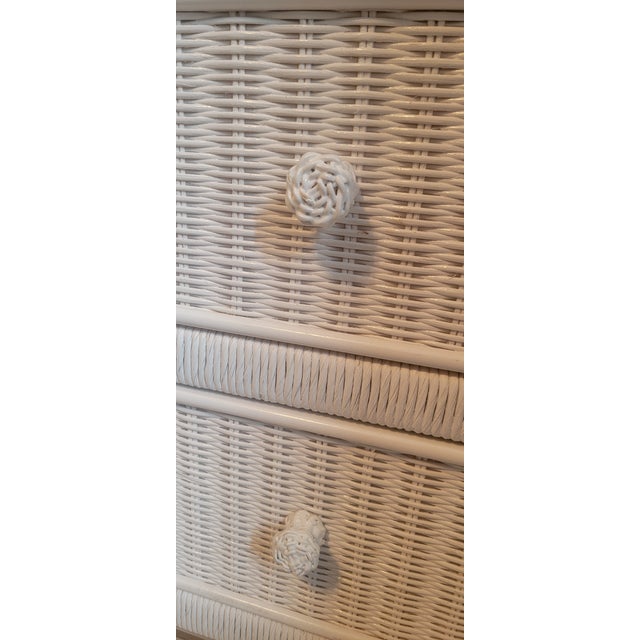 1980s Coastal White Henry Link Wicker Nightstand by Lexington For Sale - Image 16 of 18