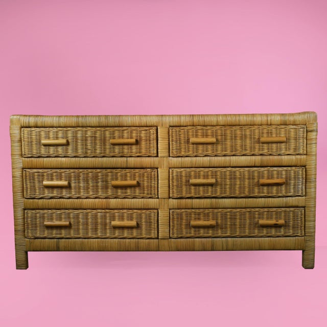 1960s 1960s Woven Rattan and Bamboo Double Dresser For Sale - Image 5 of 5