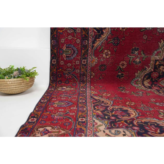1970s Vintage Persian Handmade Wool 10x12 Red Area Rug For Sale - Image 4 of 11