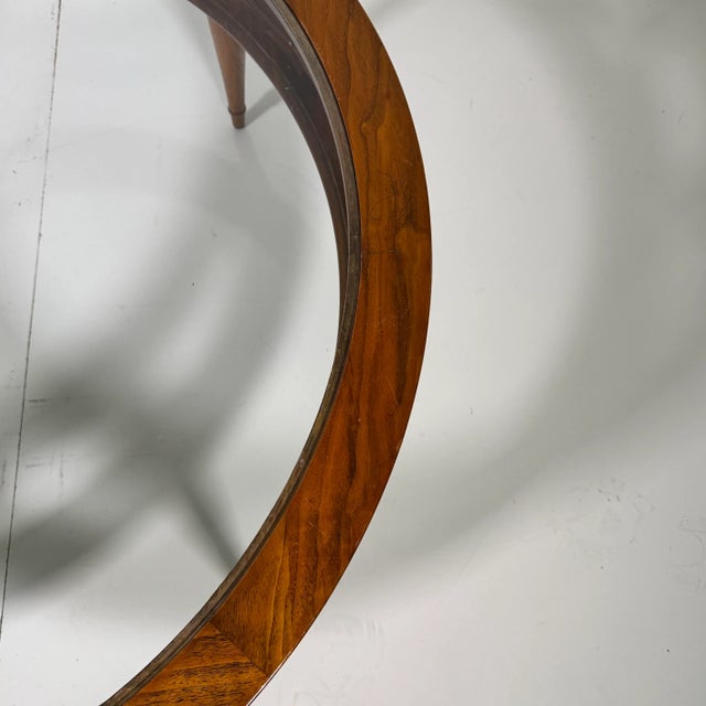 1970s Pierced Carved Round Walnut & Glass Coffee Table For Sale - Image 5 of 9