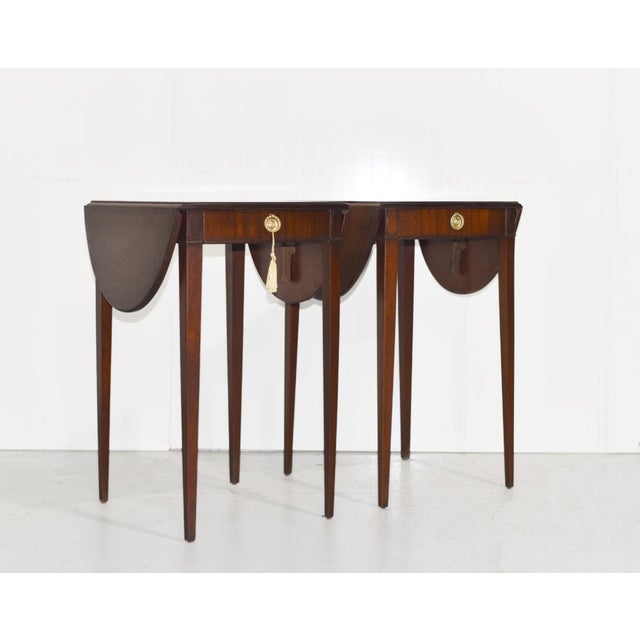 Mid 20th Century Mid Century Traditional Tapered Leg Flip Top Tables - A Pair For Sale - Image 5 of 12