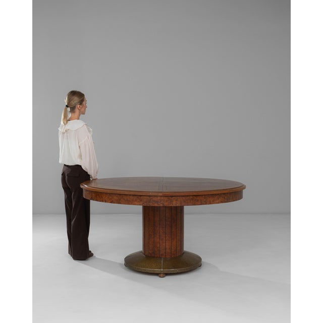 1920s French Oval Art Deco Dining Table With Inlaid Top and Brass Base For Sale - Image 17 of 18