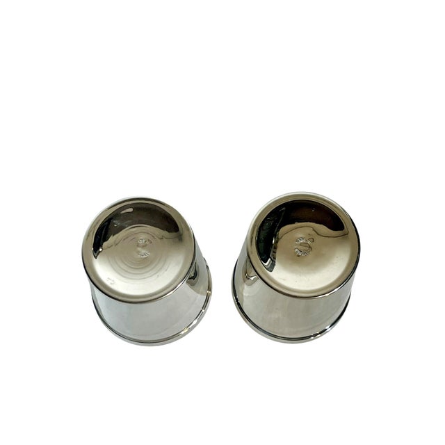 1920s Pair Vintage Art Deco English Silver Plate Tumbler Cups With Gilded Interiors For Sale - Image 5 of 16