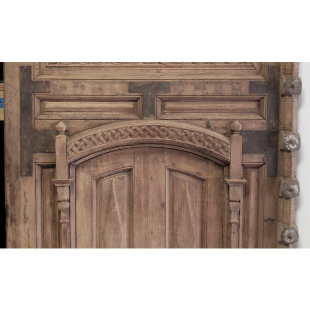 Late 19th Century Vintage C1870's - C.1910's Imported Moroccan Large Hand Honed and Carved Wood & Iron Forged Doors - a Pair For Sale - Image 5 of 13
