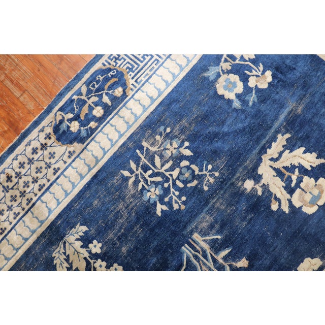 Chinoiserie Blue Early 20th Century Large Chinese Square Rug For Sale - Image 3 of 6
