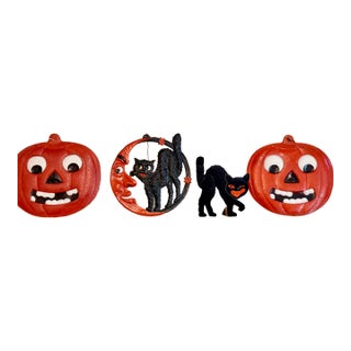 Vintage German Die Cut Pressed Cardboard Halloween Decorations, Set of 4 For Sale