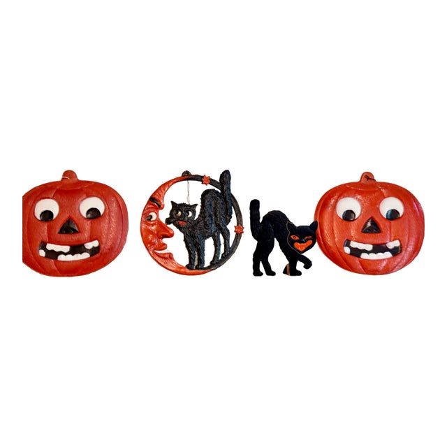Vintage German Die Cut Pressed Cardboard Halloween Decorations, Set of 4 For Sale