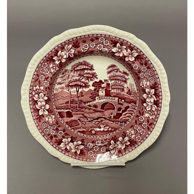 English Copeland "Spode's Tower" Red Transferware Pasta Bowls - Set of 5 For Sale - Image 3 of 7