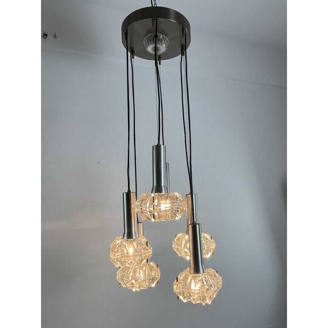 Italian 6-Light Cascade Steel and Crystal Chandelier, 1970s For Sale - Image 17 of 18