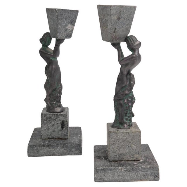Art Deco Candleholders in Bronze and Soapstone, Finland, 1930s, Set of 2 For Sale - Image 10 of 10