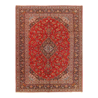 Red Semi Vintage Persian Hand Knotted Kashan 10'2'' X 13'2'' For Sale