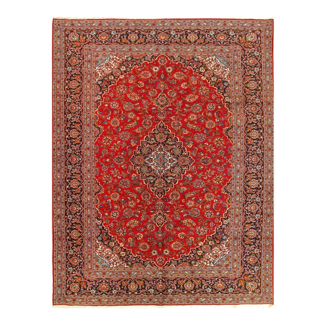 Red Semi Vintage Persian Hand Knotted Kashan 10'2'' X 13'2'' For Sale