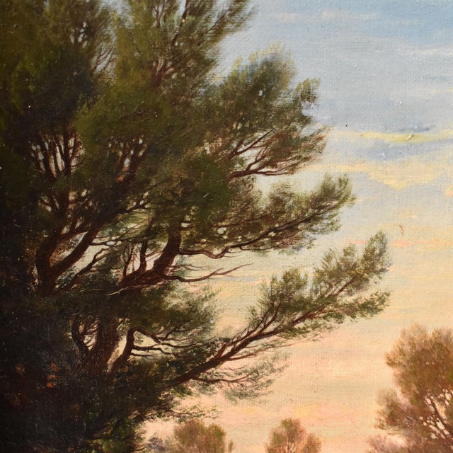 Leberecht Lortet, Mountain Landscape with Washerwomen and River, 1800s, Oil on Canvas For Sale - Image 7 of 10